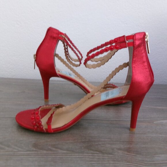New Thalia Sodi Red Metallic Beaded Strappy DARRLA High Heels Open Toe 11 - Picture 7 of 16